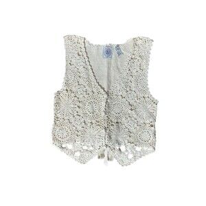 Vtg Cape Isle Knitters Sweater Vest Hand Knitted Floral Size Large Boho Hippie